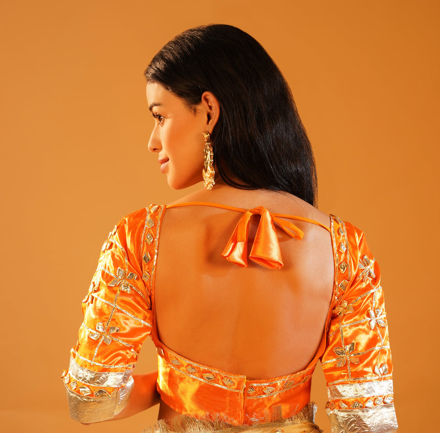 Baisa’s Grace - Heavy Aangi Blouse & Multicolour Chiffon Bandhani Saree