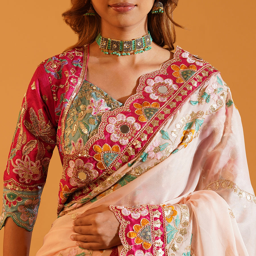 Pastel Blush Rangoli Silk Saree