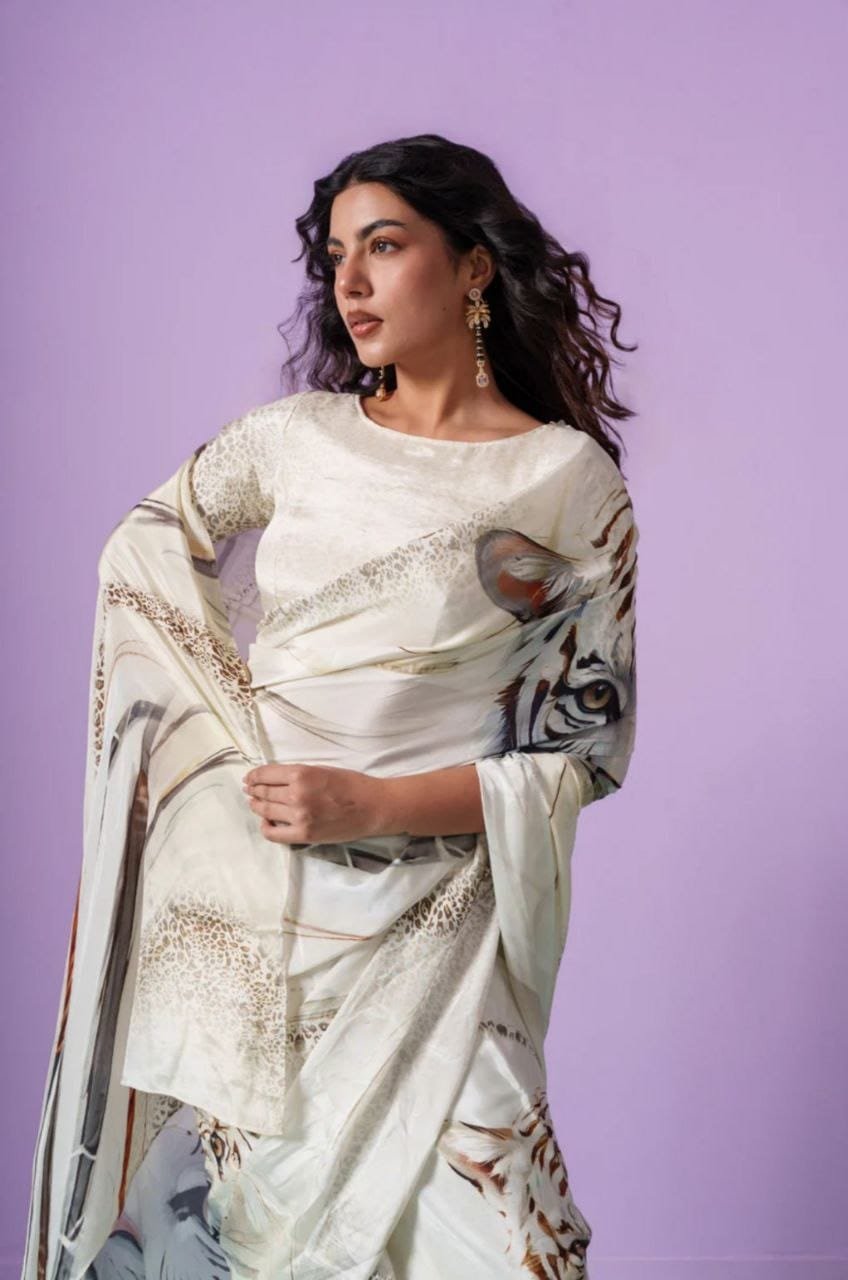 The Royal Tigress Drape - Luxe Japan Satin Saree