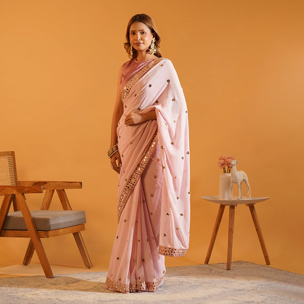 The Gulabi Aaina - Hand-Tucked Mirror & Sequins Georgette Saree