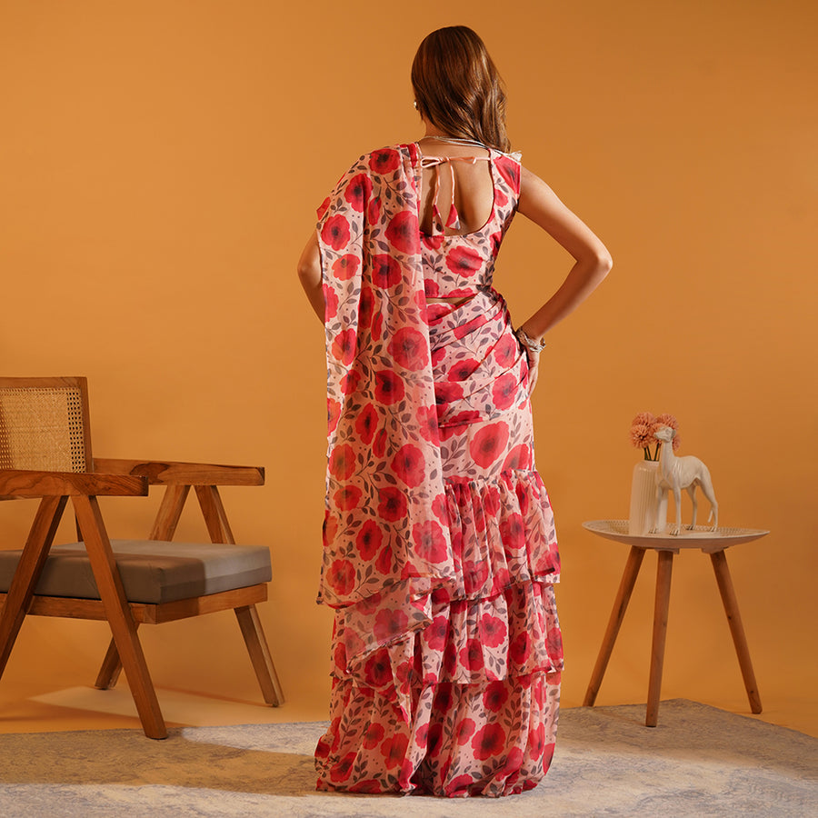 Poppy Paradise Pre-Draped Lehenga Saree in Soft Georgette