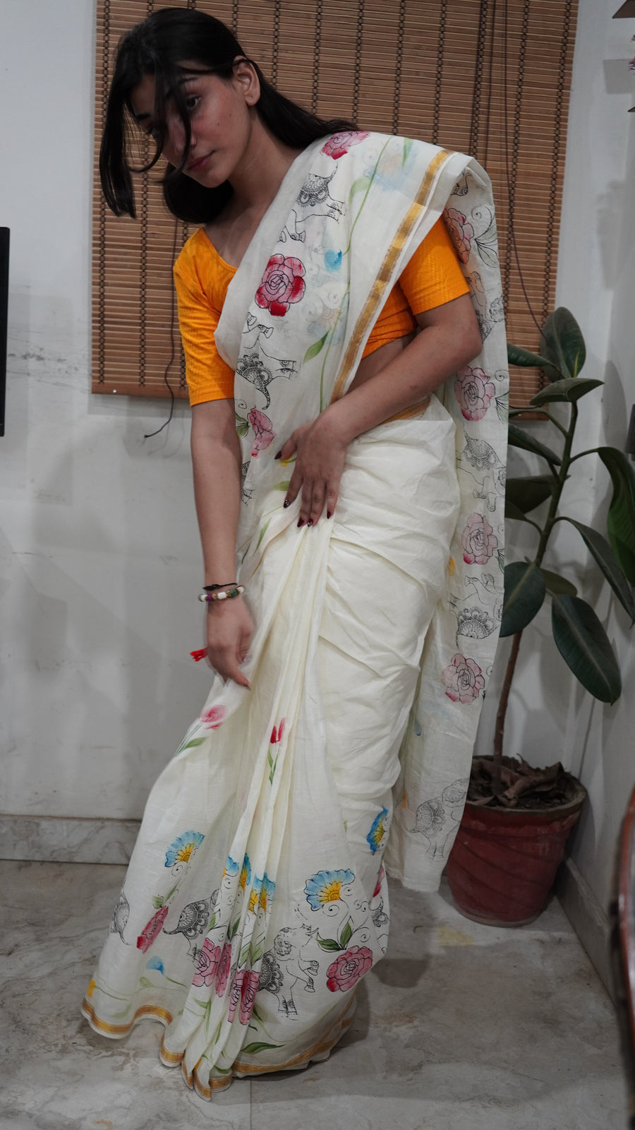 The Royal Gaj-Kusum - Hand-Painted Liva Saree
