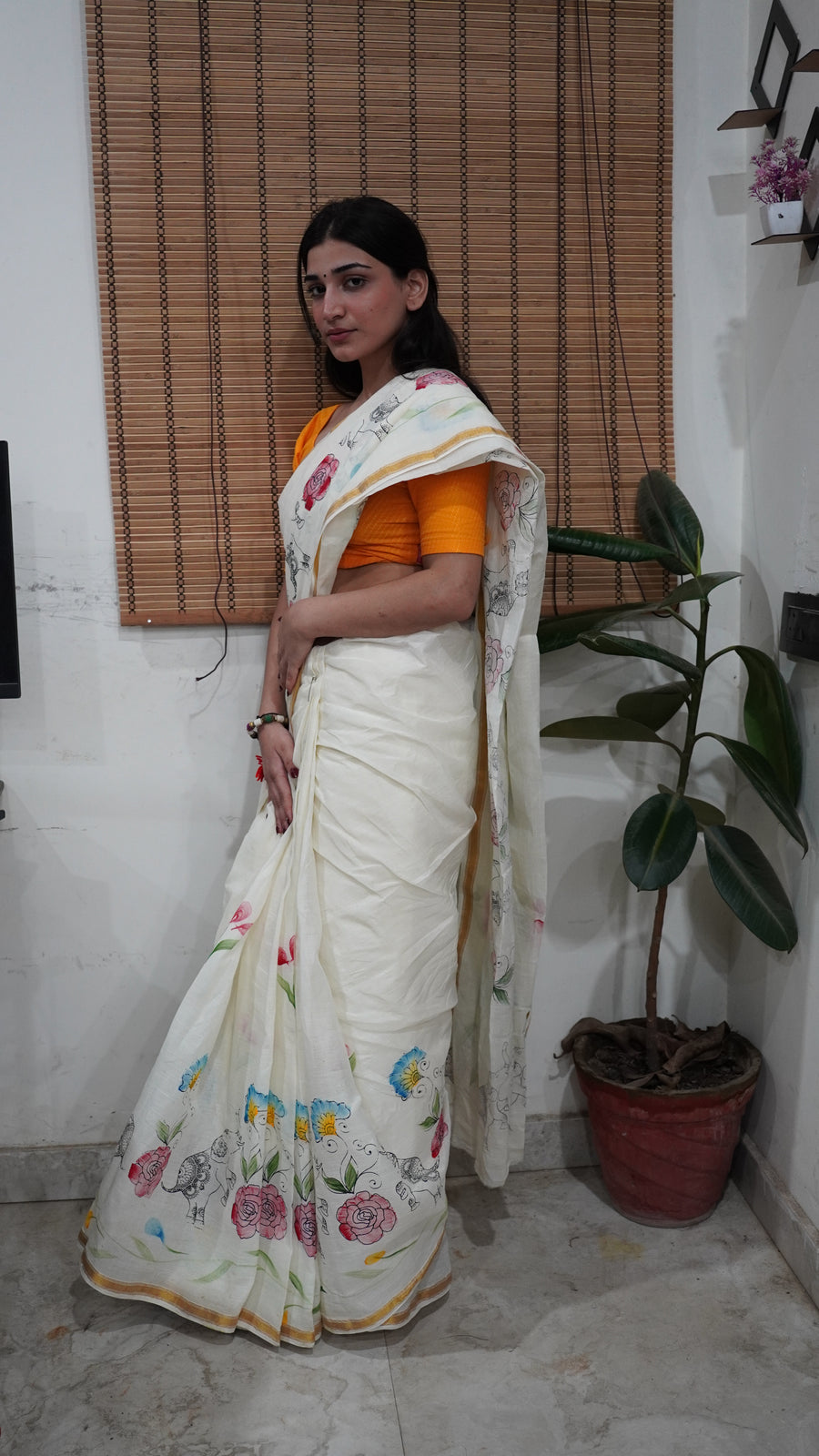 The Royal Gaj-Kusum - Hand-Painted Liva Saree