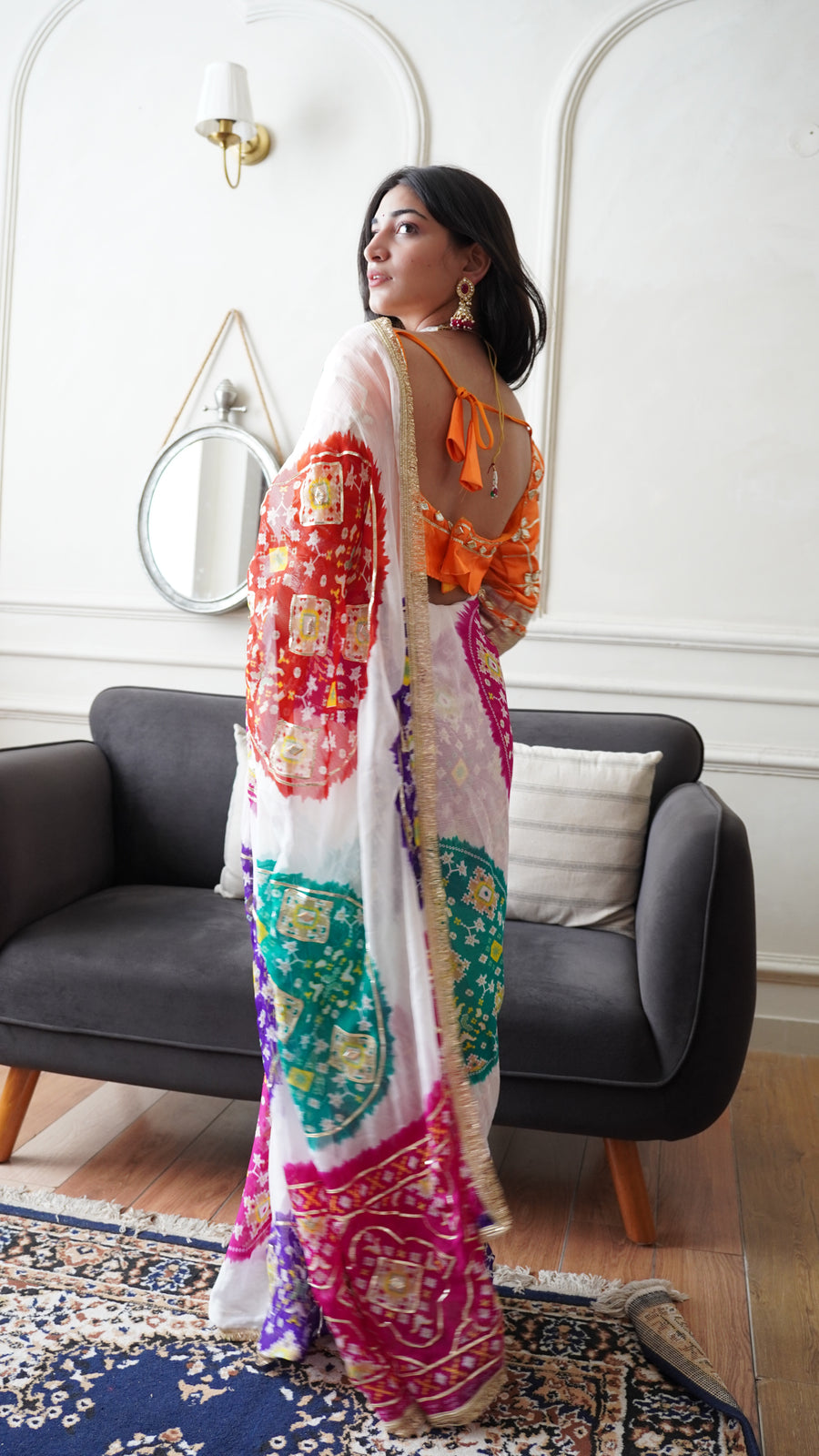 Baisa’s Grace - Heavy Aangi Blouse & Multicolour Chiffon Bandhani Saree