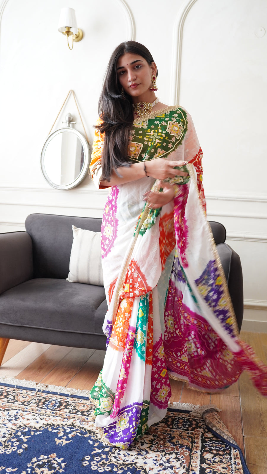 Baisa’s Grace - Heavy Aangi Blouse & Multicolour Chiffon Bandhani Saree