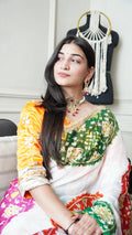 Baisa’s Grace - Heavy Aangi Blouse & Multicolour Chiffon Bandhani Saree