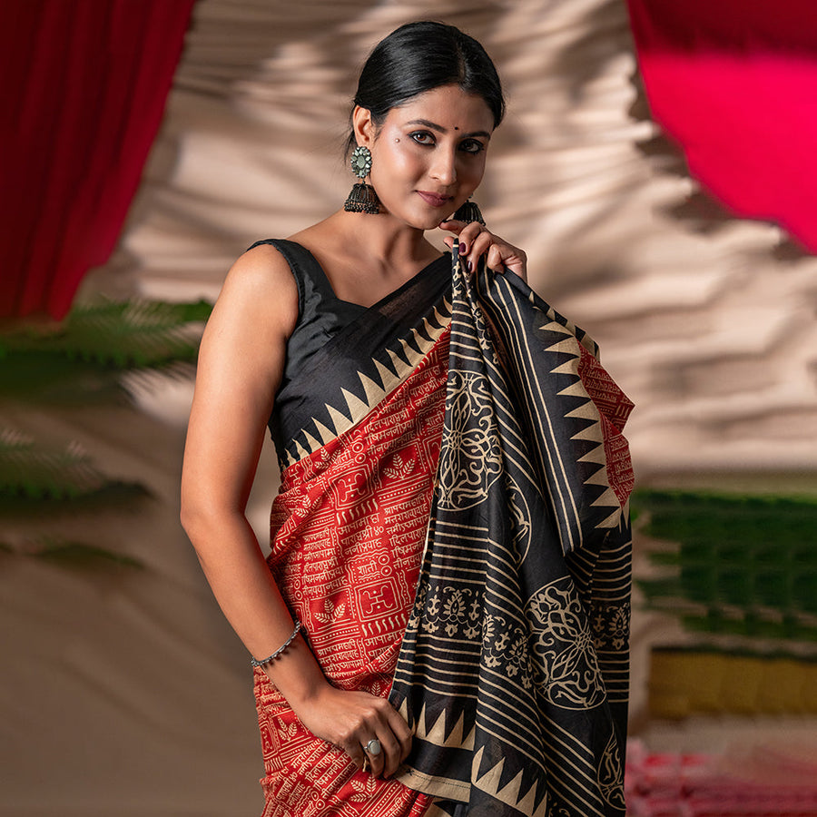 Mantra-Sutra - Artisan Block-Printed Cotton Saree