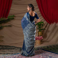 Indigo Vriksha - kairi buti hand-blocked cotton saree