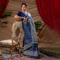 Indigo Vriksha - kairi buti hand-blocked cotton saree