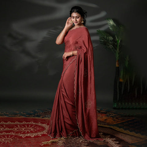 The Glace Flora - Scalloped Satin Crush Saree