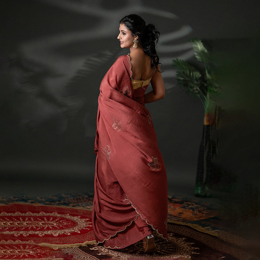 The Glace Flora - Scalloped Satin Crush Saree