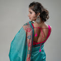 Cyan Chic - Digital Print Zarna Silk Drape