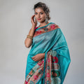 Cyan Chic - Digital Print Zarna Silk Drape
