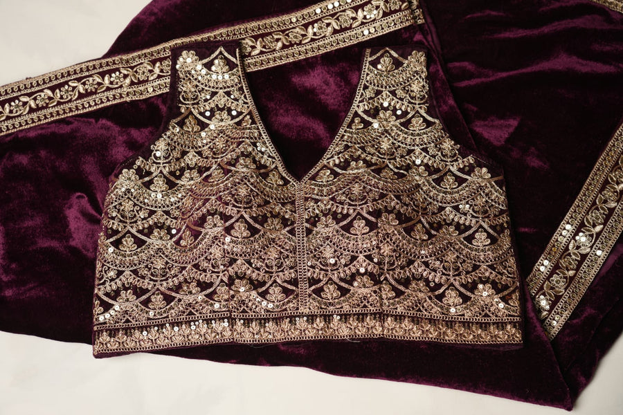 Noor-e-Shaam - Velvet Saree with Antique Gold Work