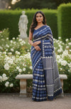 The Indigo Rhythm - Contemporary Dabu Printed Cotton Saree