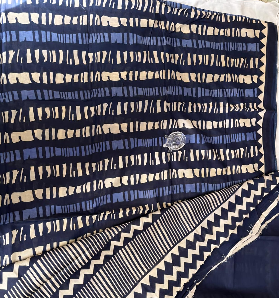 The Indigo Rhythm - Contemporary Dabu Printed Cotton Saree