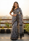 The Slate Symphony - Sambalpuri Ikat printed cotton saree