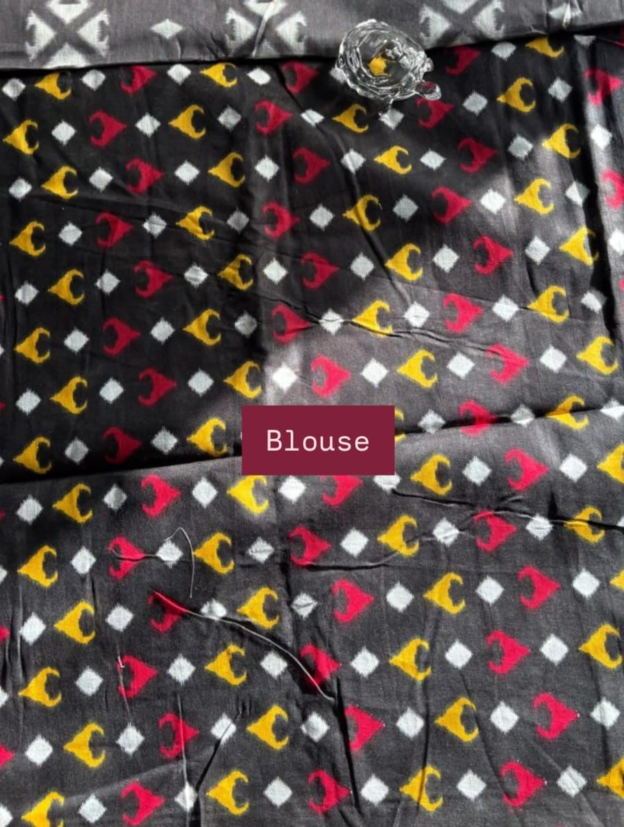 The Slate Symphony - Sambalpuri Ikat printed cotton saree