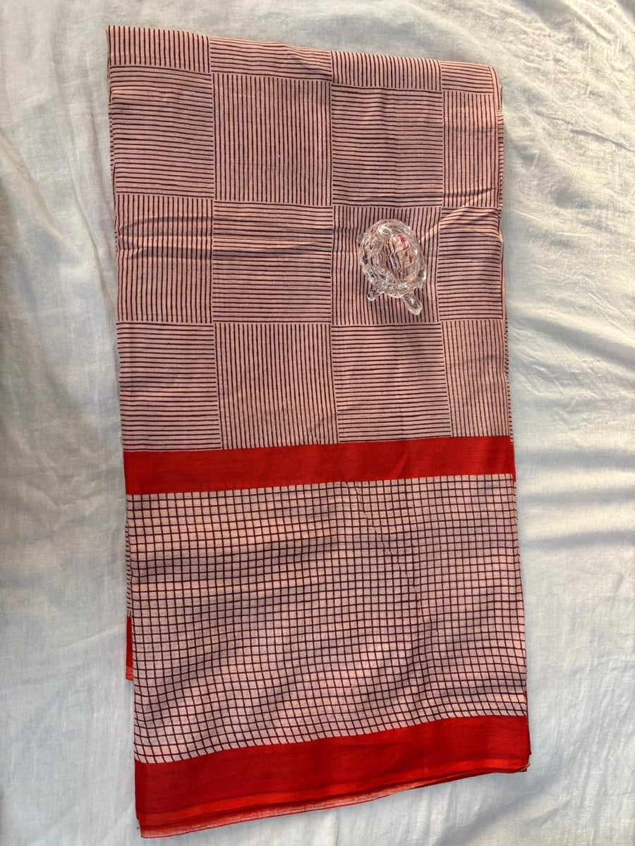 Sinduri-Rekha - Graphic Ajrakh Print Cotton Saree