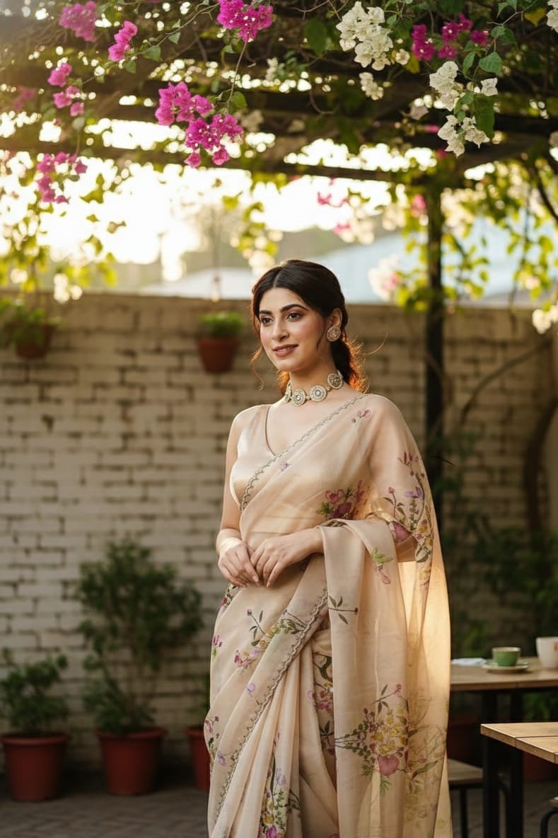 The Blooming Meadow - Chiffon Silk Saree