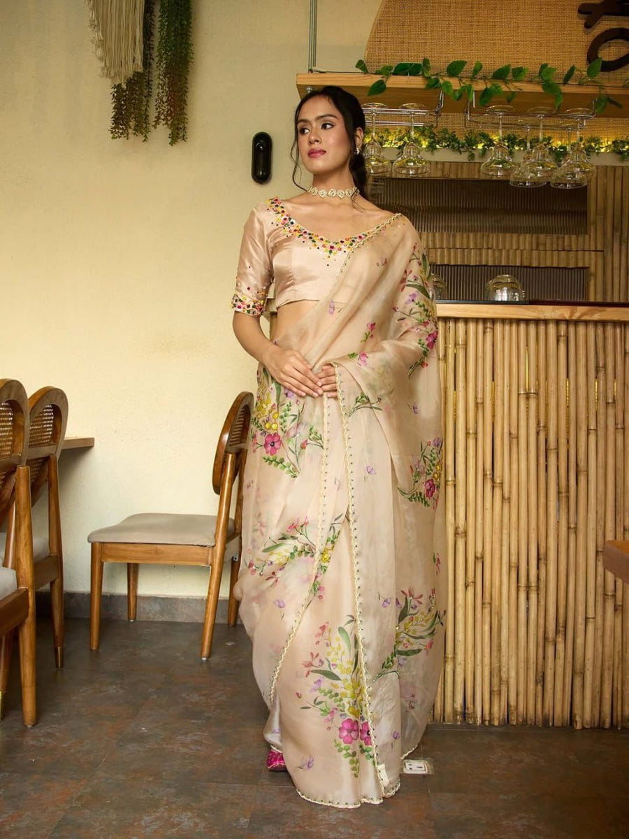 The Blooming Meadow - Chiffon Silk Saree