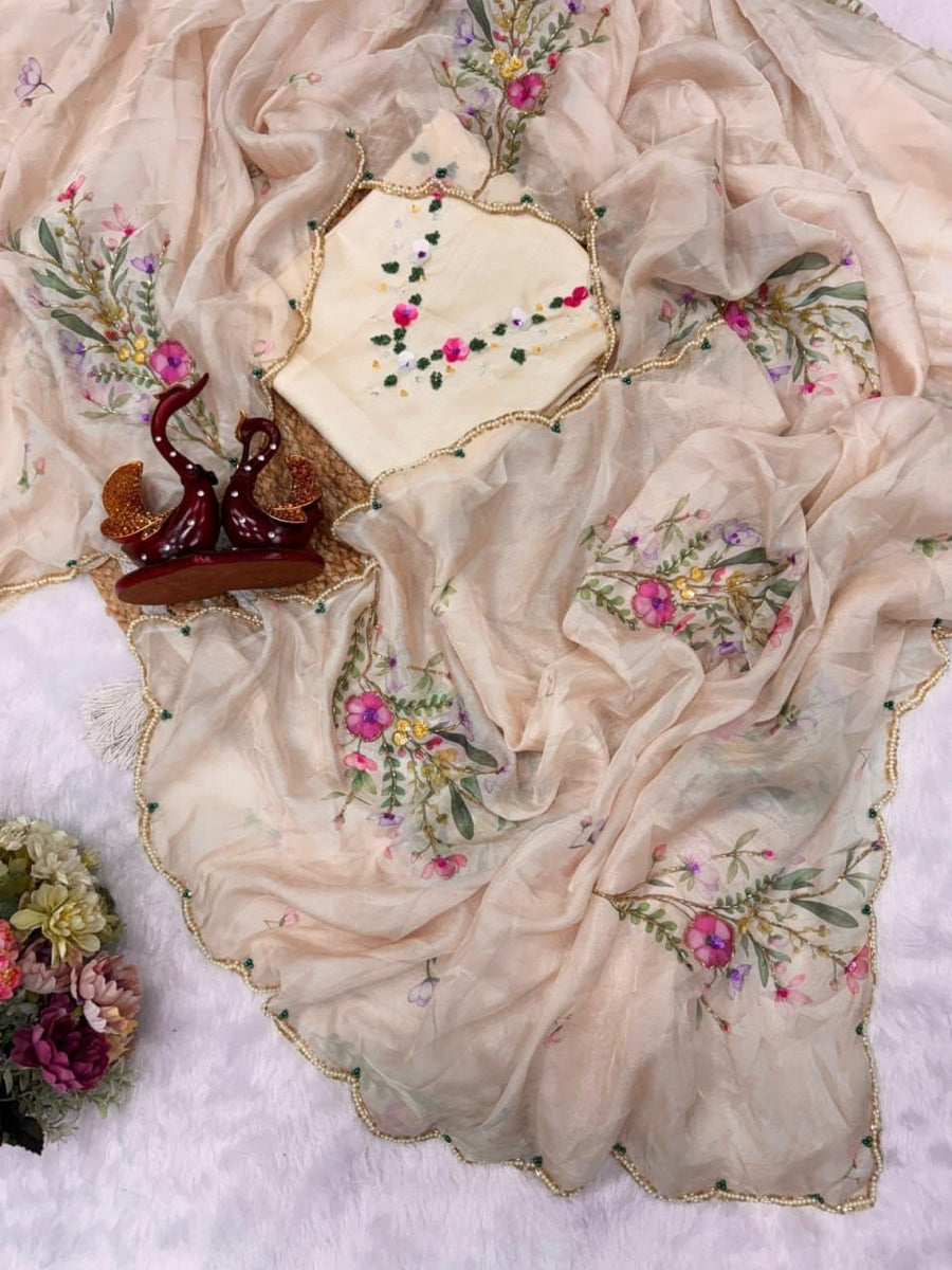 The Blooming Meadow - Chiffon Silk Saree