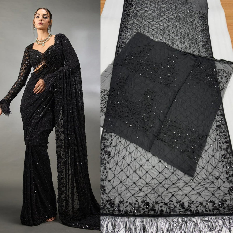 Starry Night - Georgette Saree with Zalar Attached in Pallu