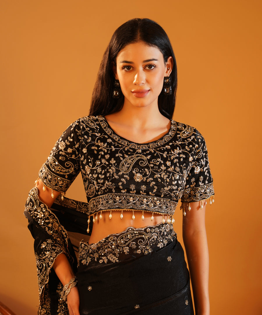 Kohl & Gold - Sequins Embroidered Saree with Designer Blouse
