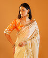 Rang-e-Aangi - Tangerine Orange Aangi Blouse & Ivory Chinon Gota Patti Saree