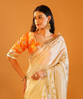 Rang-e-Aangi - Tangerine Orange Aangi Blouse & Ivory Chinon Gota Patti Saree