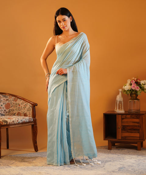 Cloud Kissed - Khadi Cotton Saree with Tassels