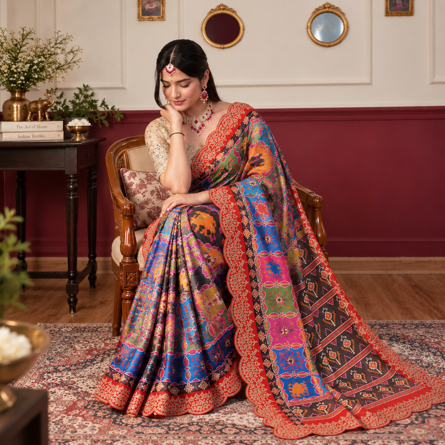 Multicolour Patola Print Georgette Saree