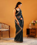 Band Baaja & Bling - Soft Twill Net Saree with Jari Dori Sequins Embroidered Velvet Border