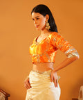 Rang-e-Aangi - Tangerine Orange Aangi Blouse & Ivory Chinon Gota Patti Saree