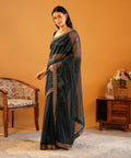 Band Baaja & Bling - Soft Twill Net Saree with Jari Dori Sequins Embroidered Velvet Border