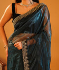 Band Baaja & Bling - Soft Twill Net Saree with Jari Dori Sequins Embroidered Velvet Border
