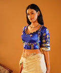 Rang-e-Aangi - Royal Blue Satin Aangi Blouse & Ivory Chinon Gota Patti Saree