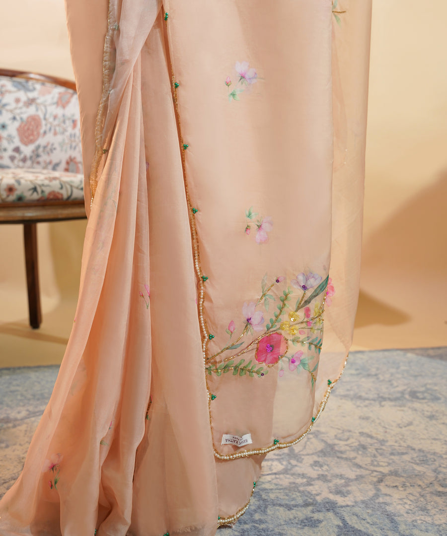The Blooming Meadow - Chiffon Silk Saree