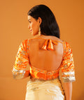 Rang-e-Aangi - Tangerine Orange Aangi Blouse & Ivory Chinon Gota Patti Saree