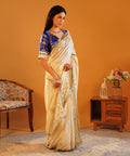 Rang-e-Aangi - Royal Blue Satin Aangi Blouse & Ivory Chinon Gota Patti Saree