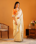 Rang-e-Aangi - Tangerine Orange Aangi Blouse & Ivory Chinon Gota Patti Saree