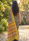 Surajmukhi - Black & Yellow Floral Cotton Drape