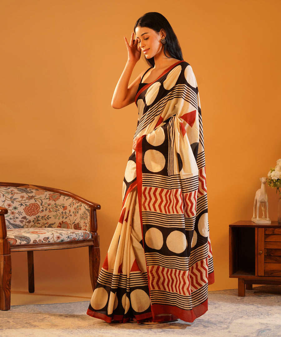 Rang Rekha - Hand Block Printed Mul Cotton Saree