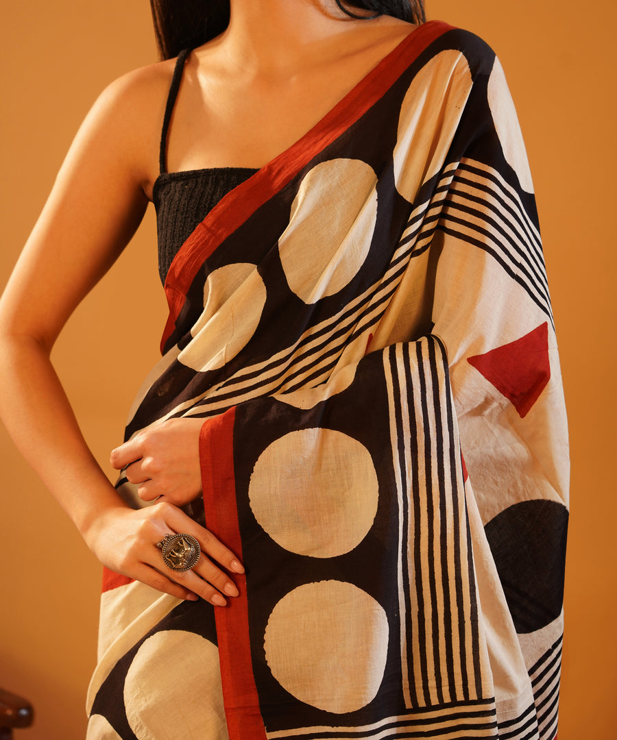 Rang Rekha - Hand Block Printed Mul Cotton Saree