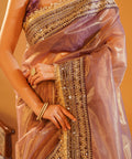 Baadshahi Mauve - Embroidered Twill Net Saree with Silk Jacquard Blouse