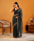 Band Baaja & Bling - Soft Twill Net Saree with Jari Dori Sequins Embroidered Velvet Border