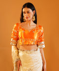 Rang-e-Aangi - Tangerine Orange Aangi Blouse & Ivory Chinon Gota Patti Saree