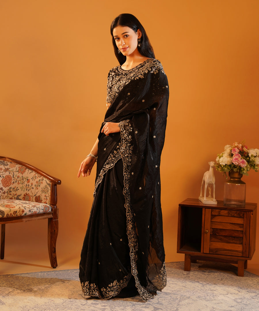 Kohl & Gold - Sequins Embroidered Saree with Designer Blouse