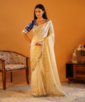 Rang-e-Aangi - Royal Blue Satin Aangi Blouse & Ivory Chinon Gota Patti Saree