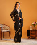 Midnight Black - Rangoli Crush Silk Saree with Gold Zari & Sequins Cutwork Border